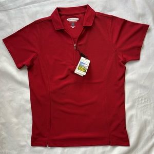 Pebble beach performance woman’s red size medium zip up V neck polo golf shirt